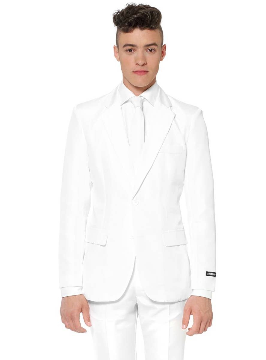 Men's Solid White Deluxe Costume Suit - Close Image