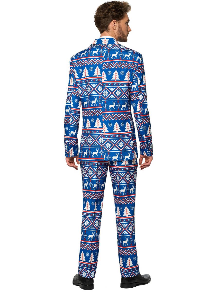 Blue Nordic Christmas Suit For Men - Back Image
