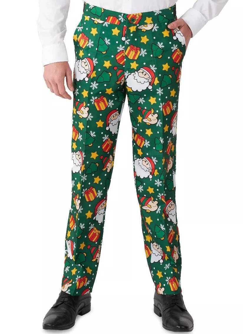 Green Santa and Elves Christmas Suit for Men - Close Image 2