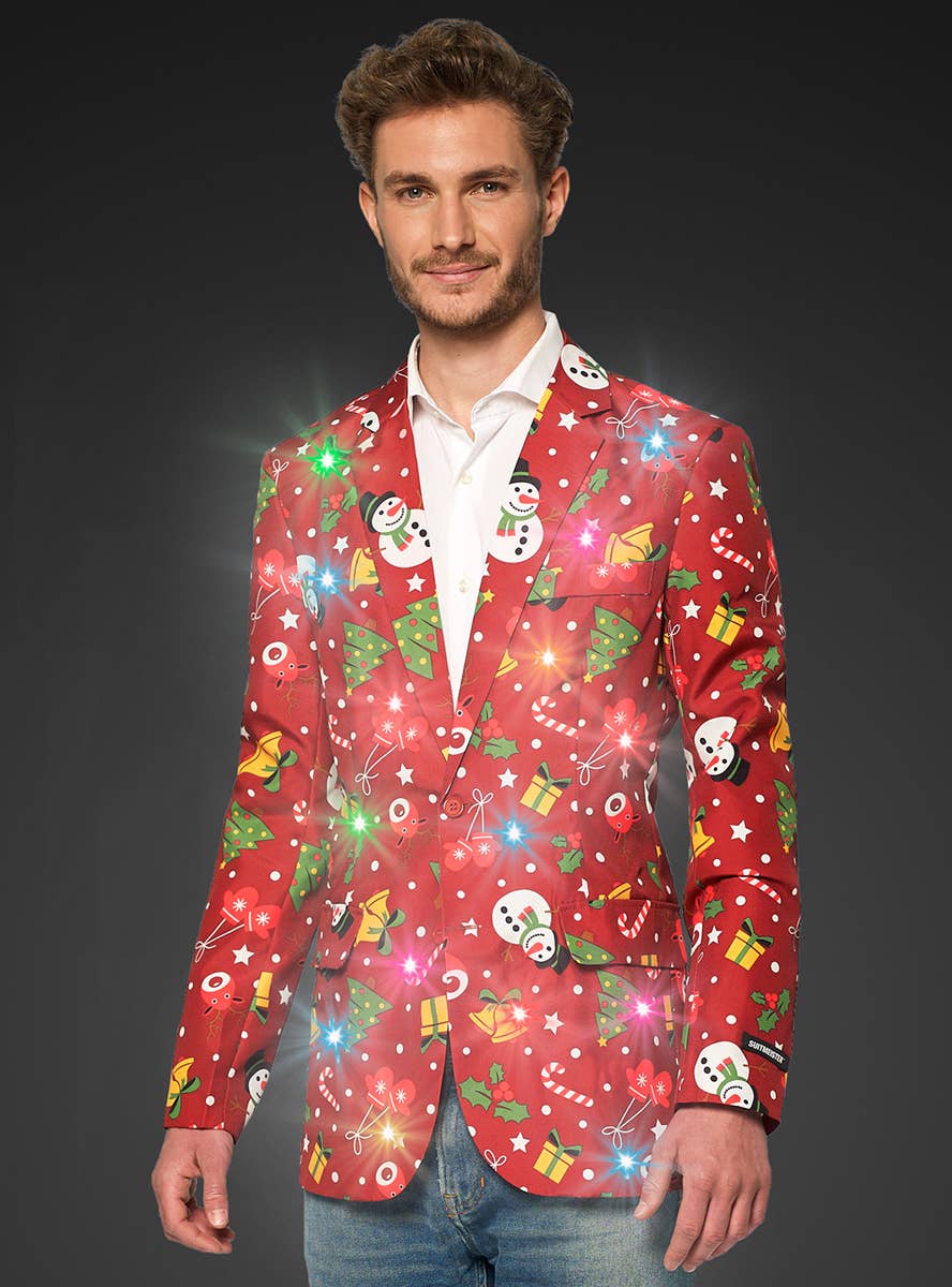 Red Light Up Christmas Icons Costume Jacket Mens Christmas Jacket
