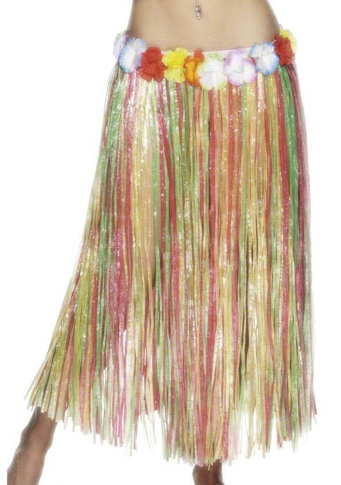 Long Multicoloured Hawaiian Costume Hula Skirt for Women - Main View