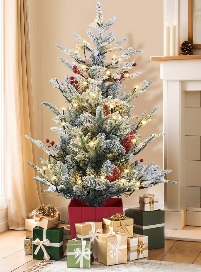 Snow Flocked Prelit 100cm Christmas Tree Decoration with Red Berries - Alternate Image 1