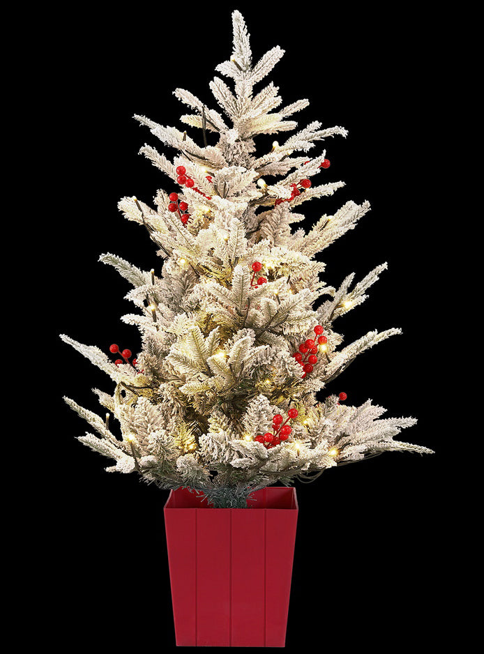 Snow Flocked Prelit 100cm Christmas Tree Decoration with Red Berries - Alternate Image 2
