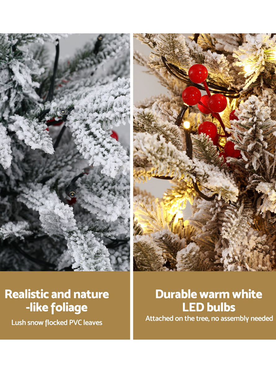Snow Flocked Prelit 100cm Christmas Tree Decoration with Red Berries - Info Image 2