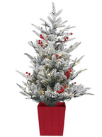 Snow Flocked Prelit 100cm Christmas Tree Decoration with Red Berries - Main Image
