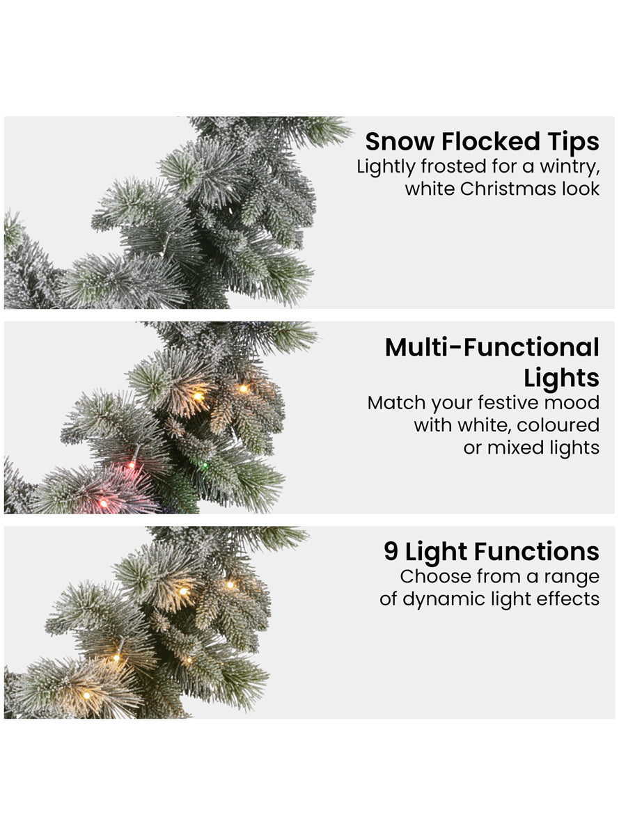 Snowy 270cm Christmas Garland with Multicolour LED Lights - Info Image 2