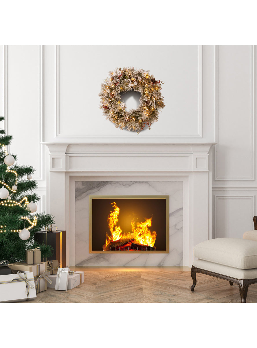 Snowy 61cm Bedford Christmas Wreath with Lights and Decorations - Alternate Image 1
