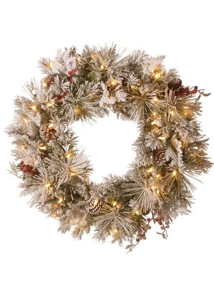 Snowy 61cm Bedford Christmas Wreath with Lights and Decorations - Main Image