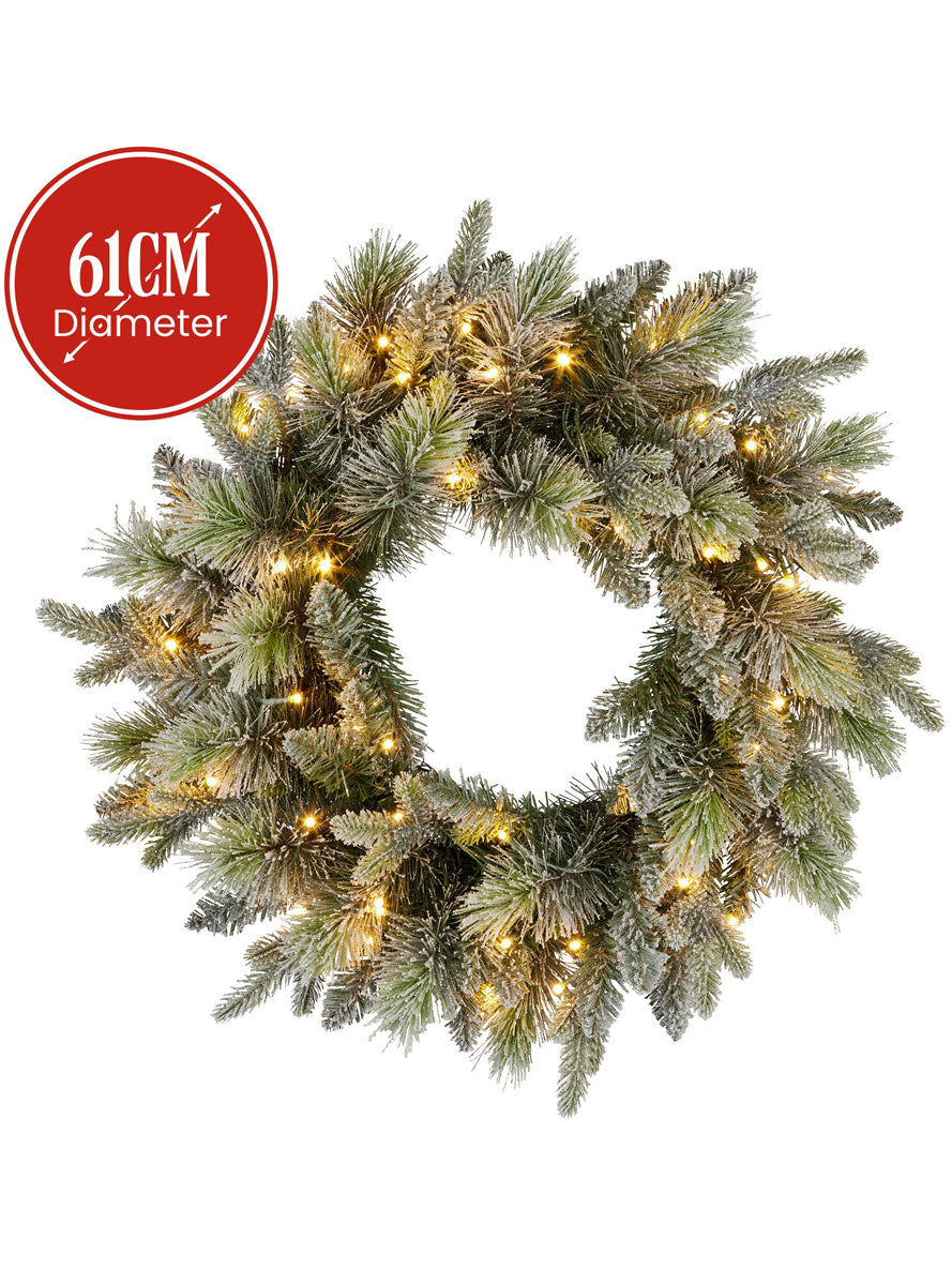 Snowy Stamford Spruce 61cm Prelit Christmas Wreath - Dimensions Image
