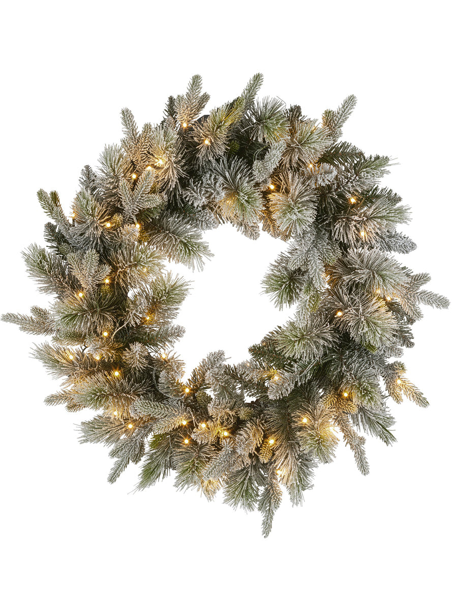 Snowy Stamford Spruce Prelit 76cm Christmas Wreath Decoration - Main Image