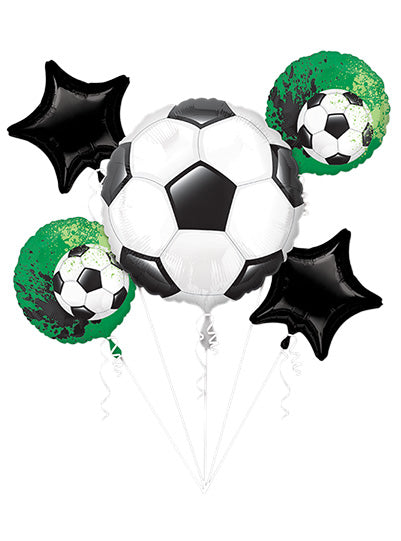 Soccer Ball 5 Pack Self Sealing Foil Balloons - Main Image