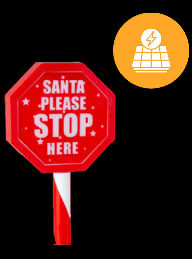 Solar Powered 45cm Santa Stop Here Garden Sign - Main Image