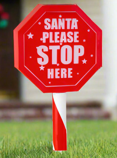 Solar Powered 45cm Santa Stop Here Garden Sign - Alternate Image
