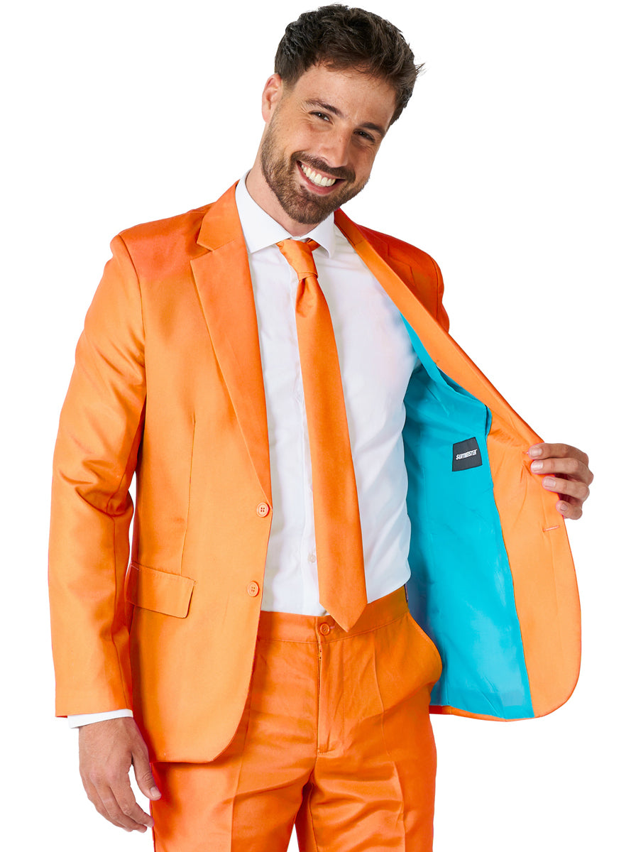 Solid Orange Mens Costume Suit - Open Jacket Image