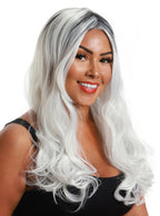 Sophia Womens Wavy Ice Silver Wig With Centre Part And Dark Roots - Main Image