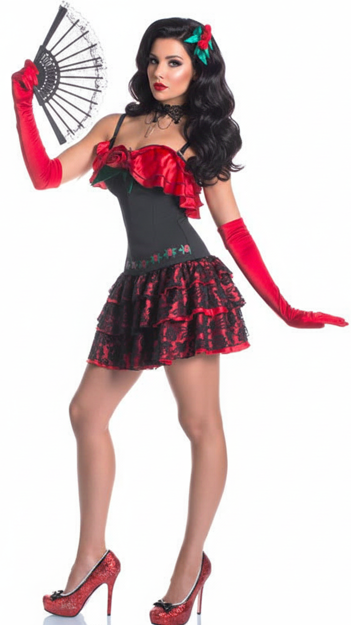 Deluxe Red and Black Spanish Flamenco Women's Senorita Costume - main image