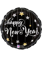 Image of Sparkling Stars Happy New Year Black 45cm Party Balloon