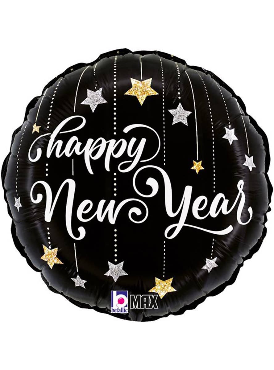 Image of Sparkling Stars Happy New Year Black 45cm Party Balloon
