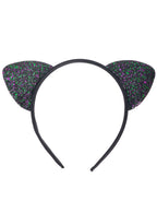 Image of Glittery Black Green and Purple Cat Ears Costume Headband