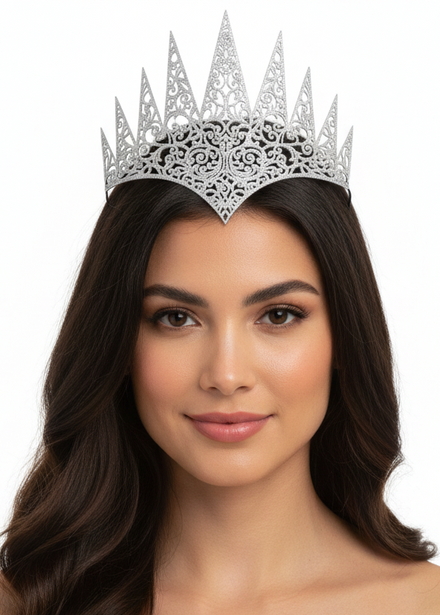 Glittery Silver Foam Queen Costume Crown on Elastic - Main Image