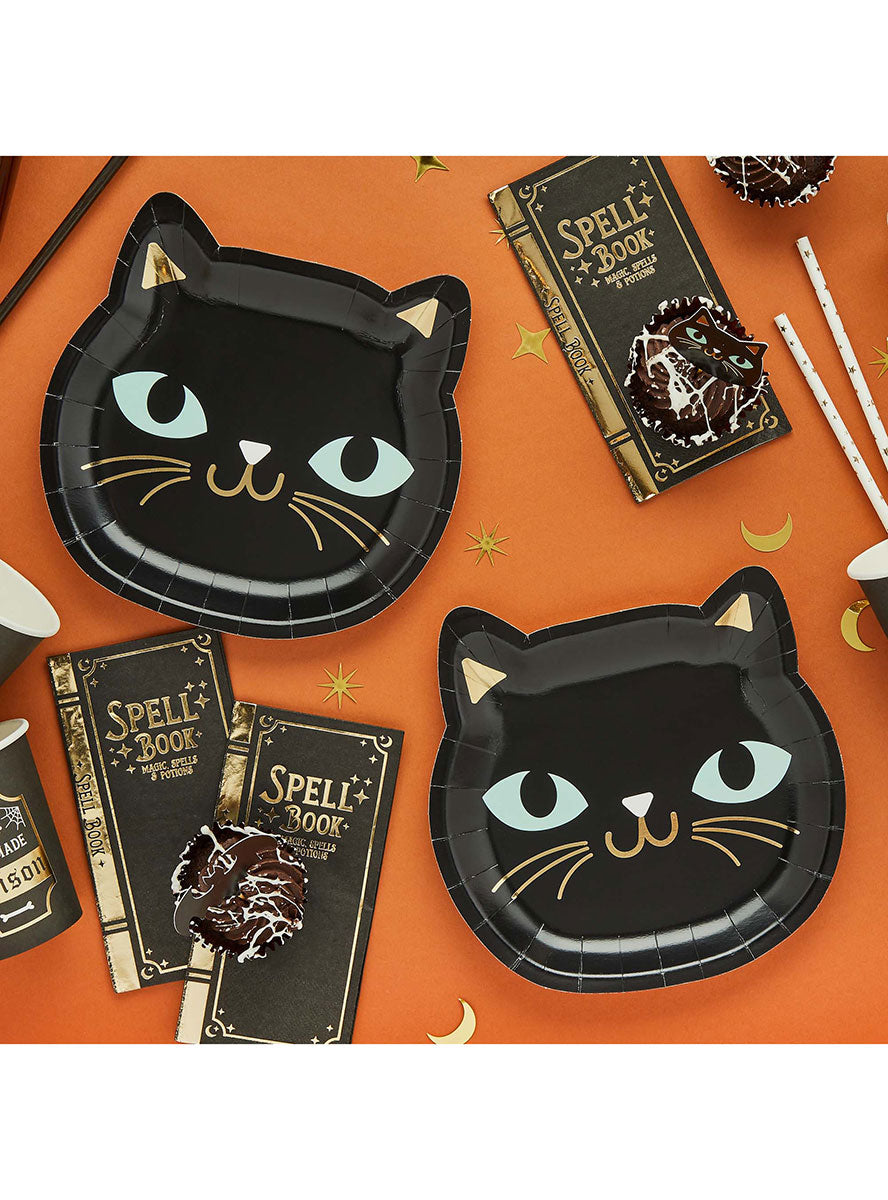 Spell Yeah Black Cat Shaped Halloween Paper Plates 8 Pack – Lifestyle Image 1