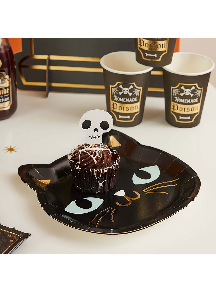 Spell Yeah Black Cat Shaped Halloween Paper Plates 8 Pack – Lifestyle Image 2