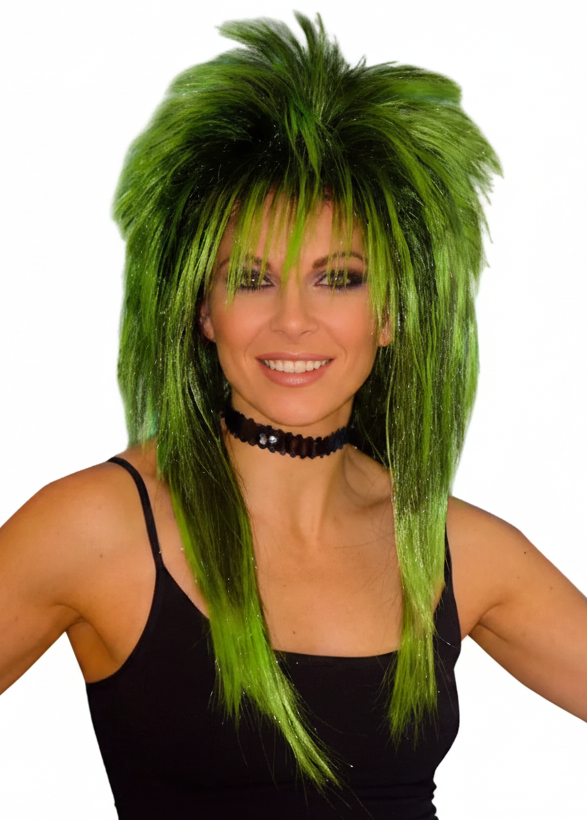 Womens Short Green And Black Spiky Vamp Costume Wig - Main Image