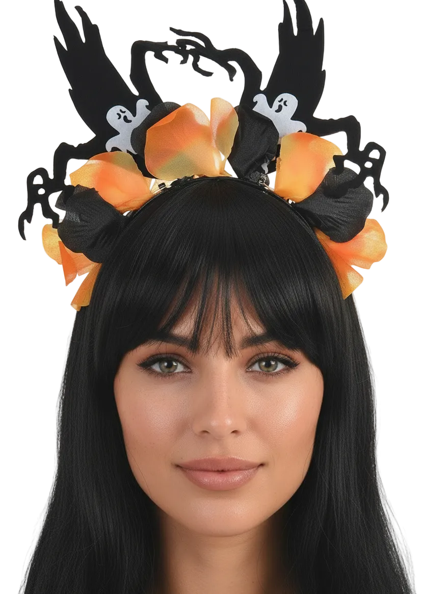 Haunted Orange and Black Halloween Costume Headband - Main Image