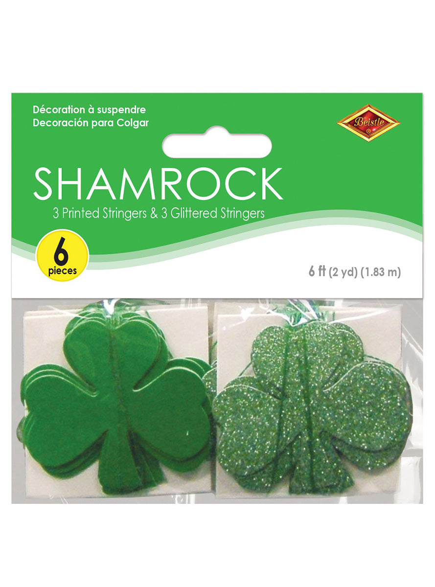 St Patricks Day 6 Pack Green Shamrock Hanging Stringers - Packaging Image