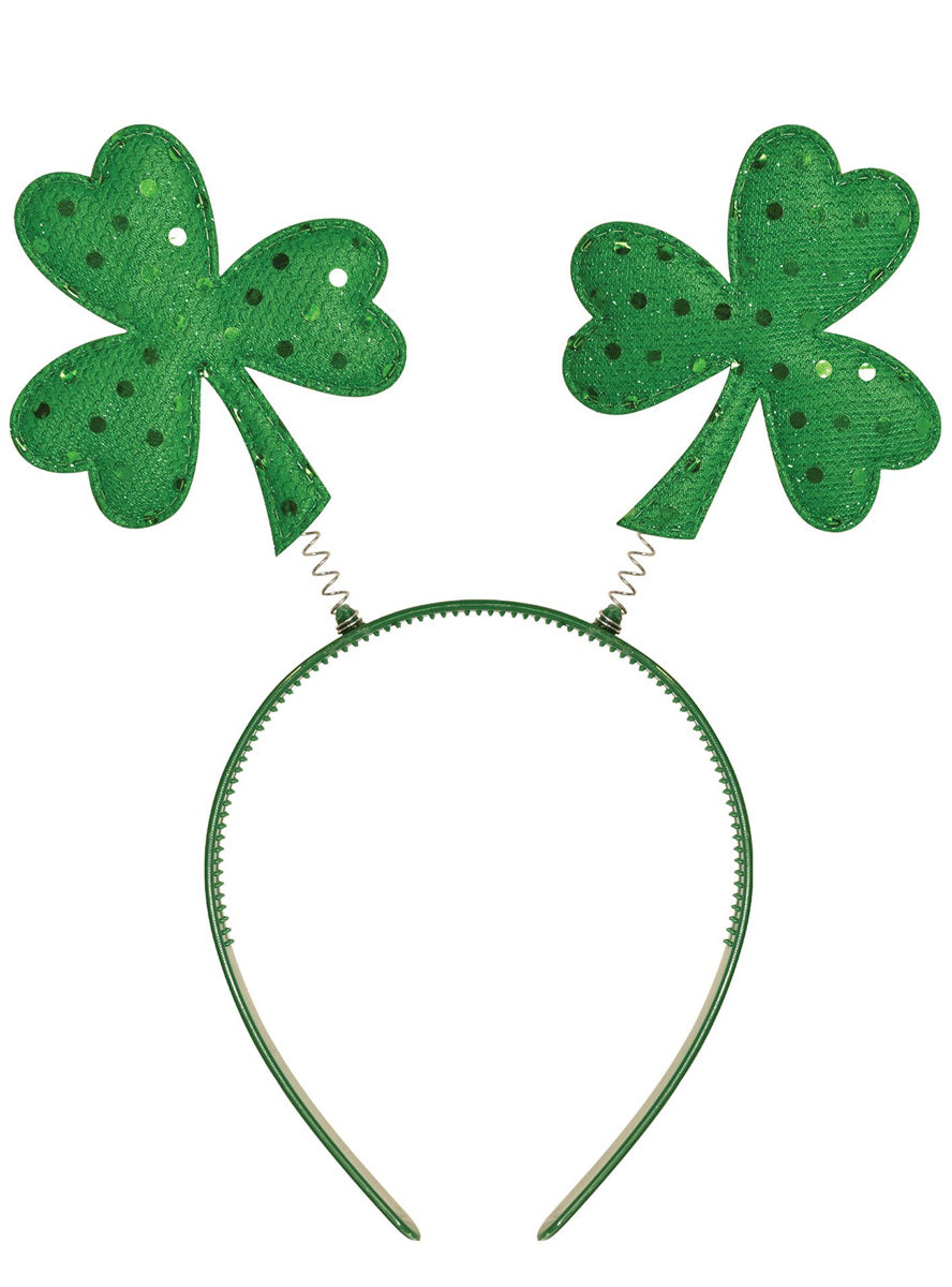 St Patricks Day Green Sequined Shamrock Costume Head Bopper - Alternative Image