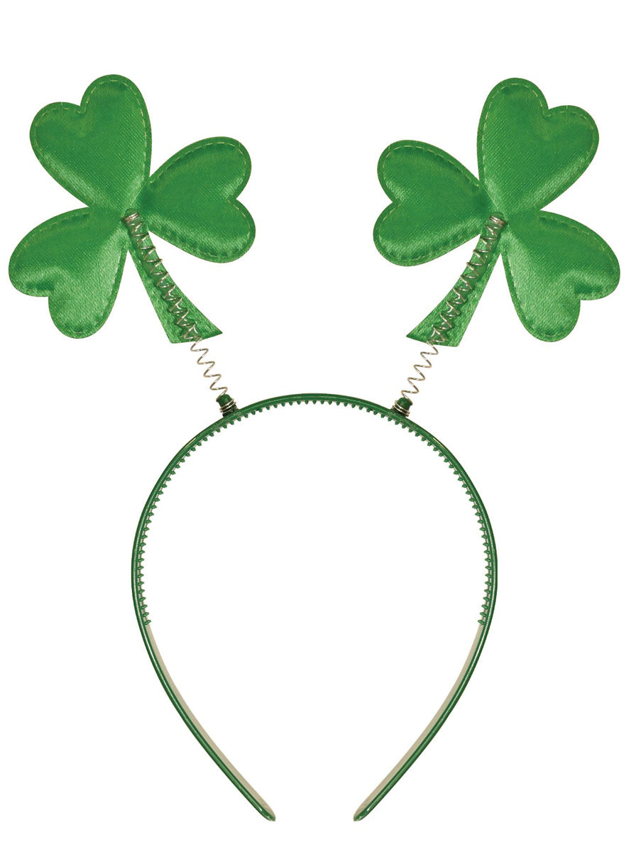 St Patricks Day Green Sequined Shamrock Costume Head Bopper - Back Image