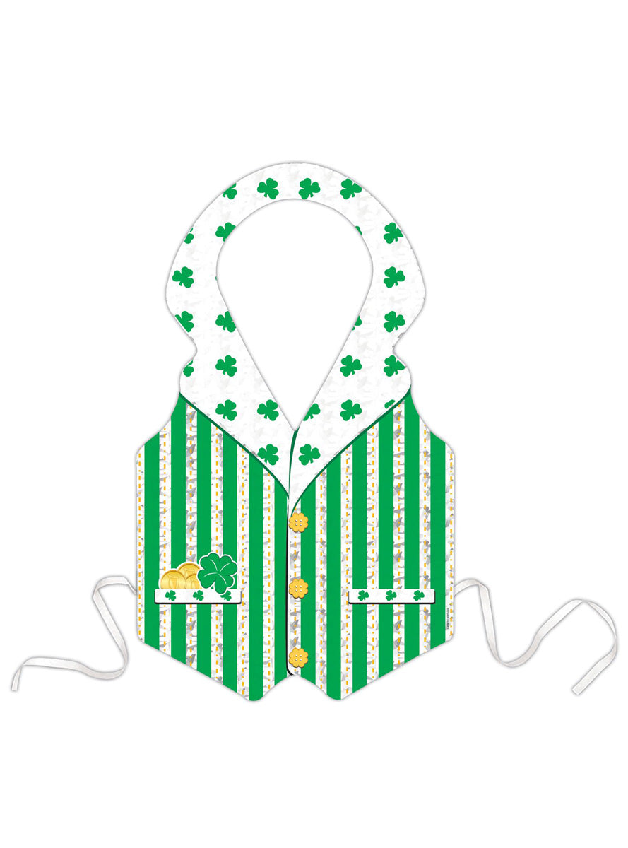 St Patricks Day Green Striped Tie On Plastic Costume Vest - Main Image