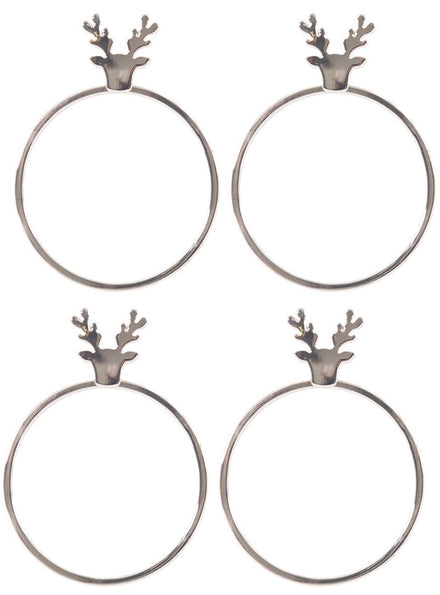 Stag Head Silver Metal Christmas Napkin Rings Main Image