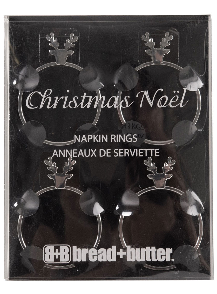 Stag Head Silver Metal Christmas Napkin Rings Packaging Image