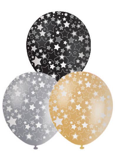 Image of Star Printed Formal Coloured 10 Pack 30cm Latex Balloons