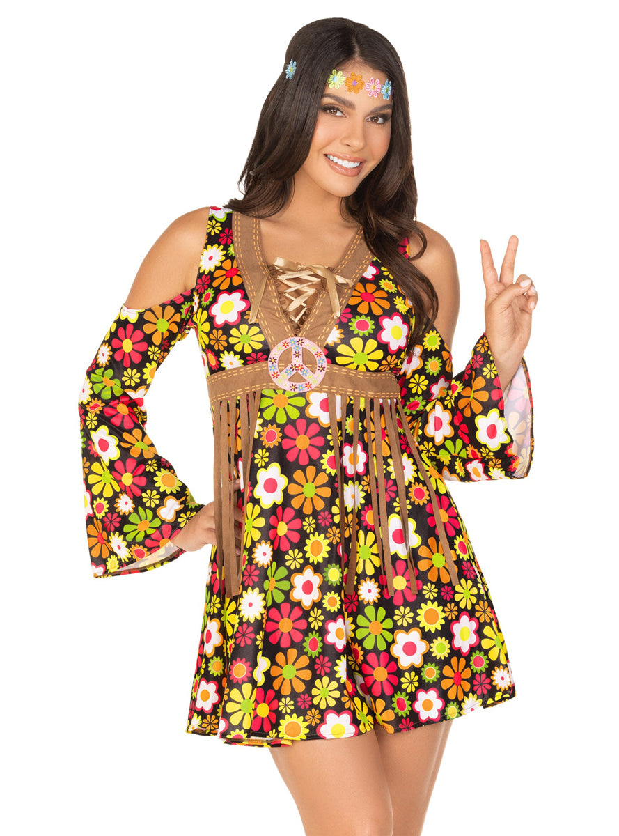 Women's Sexy 1960's Bohemian Hippy Costume Close Front Image