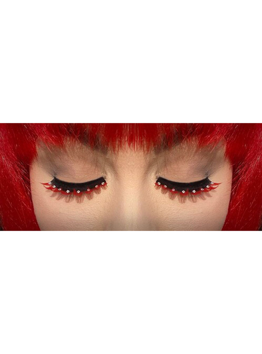 Stick On Black And Red Eyelashes With Crystals