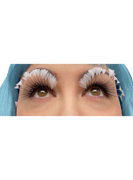 Stick On Eyelashes With White Feather Plumes