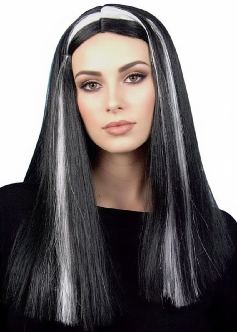 Womens Black And White Streaked Witch Halloween Costume Wig - main image