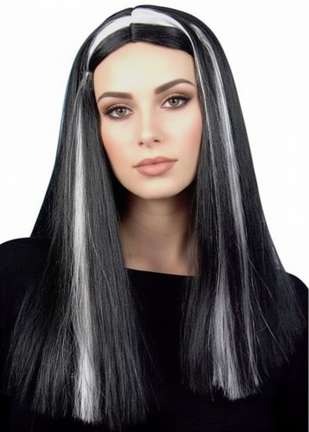 Womens Black And White Streaked Witch Halloween Costume Wig - main image