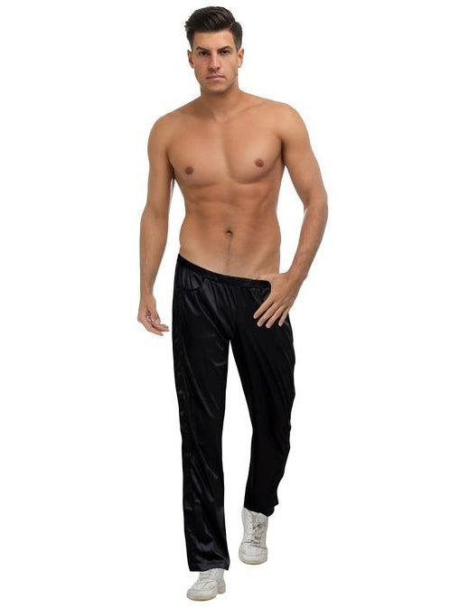Stretch Fabric Plus Size Mens Black Stripper Pants with Magnetic Buttons - Main Image