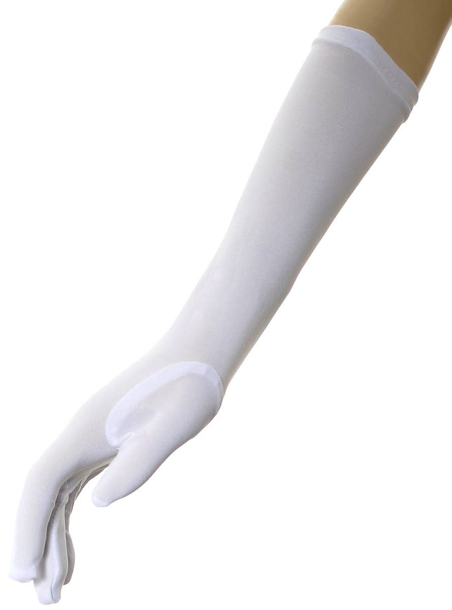 Image of Long Stretchy Matte White Costume Gloves
