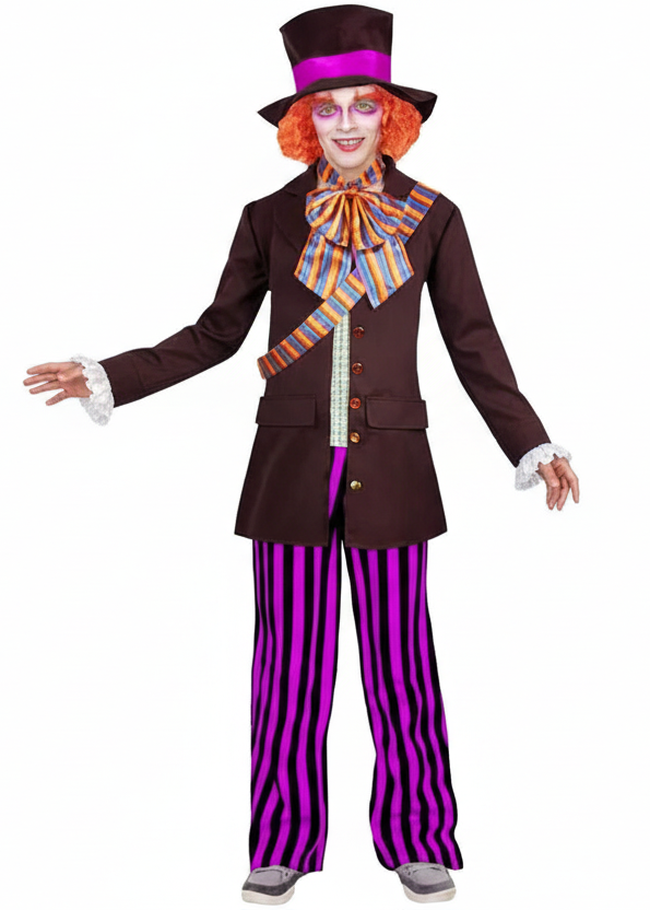 Striped Mad Hatter Mens Character Costume - Main Image