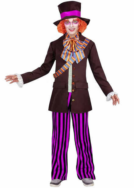 Striped Mad Hatter Mens Character Costume - Main Image