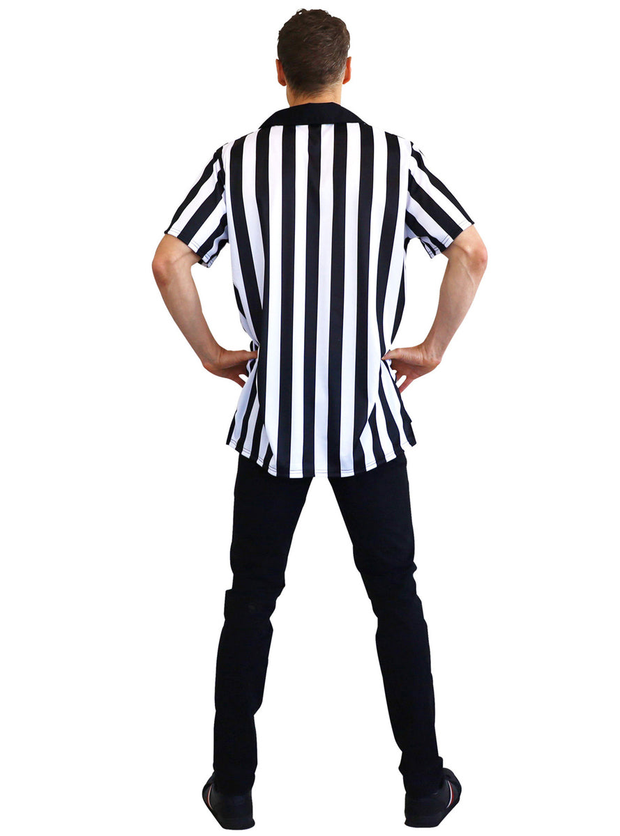 Striped Referee Mens Umpire Costume Shirt - Back Image