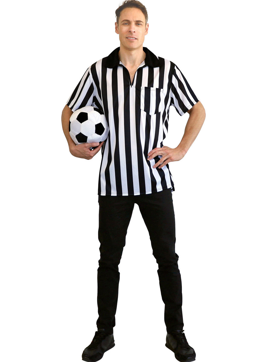 Striped Referee Mens Umpire Costume Shirt - Main Image