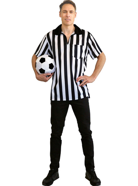Striped Referee Mens Umpire Costume Shirt - Main Image