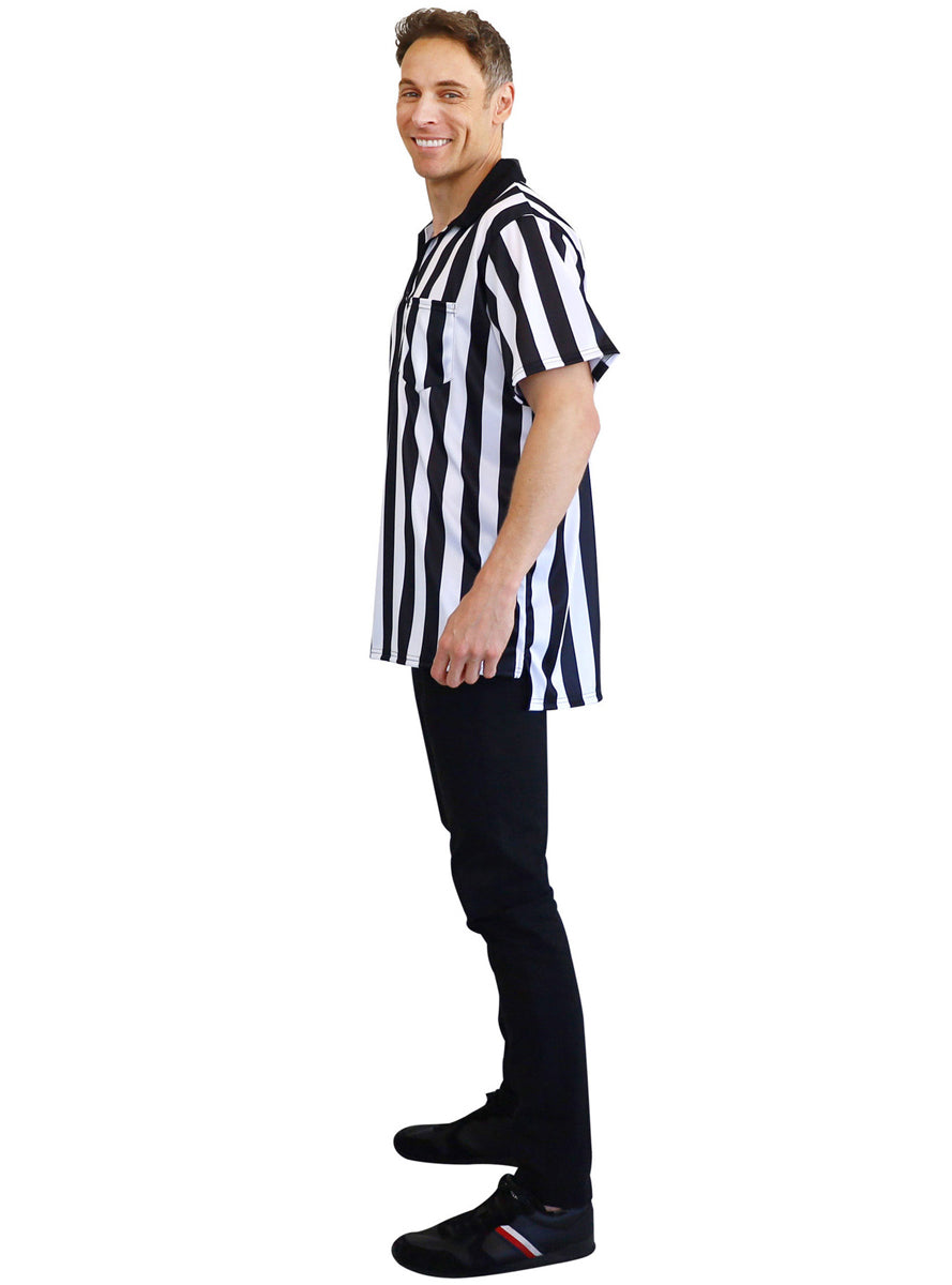 Striped Referee Mens Umpire Costume Shirt - Side Image