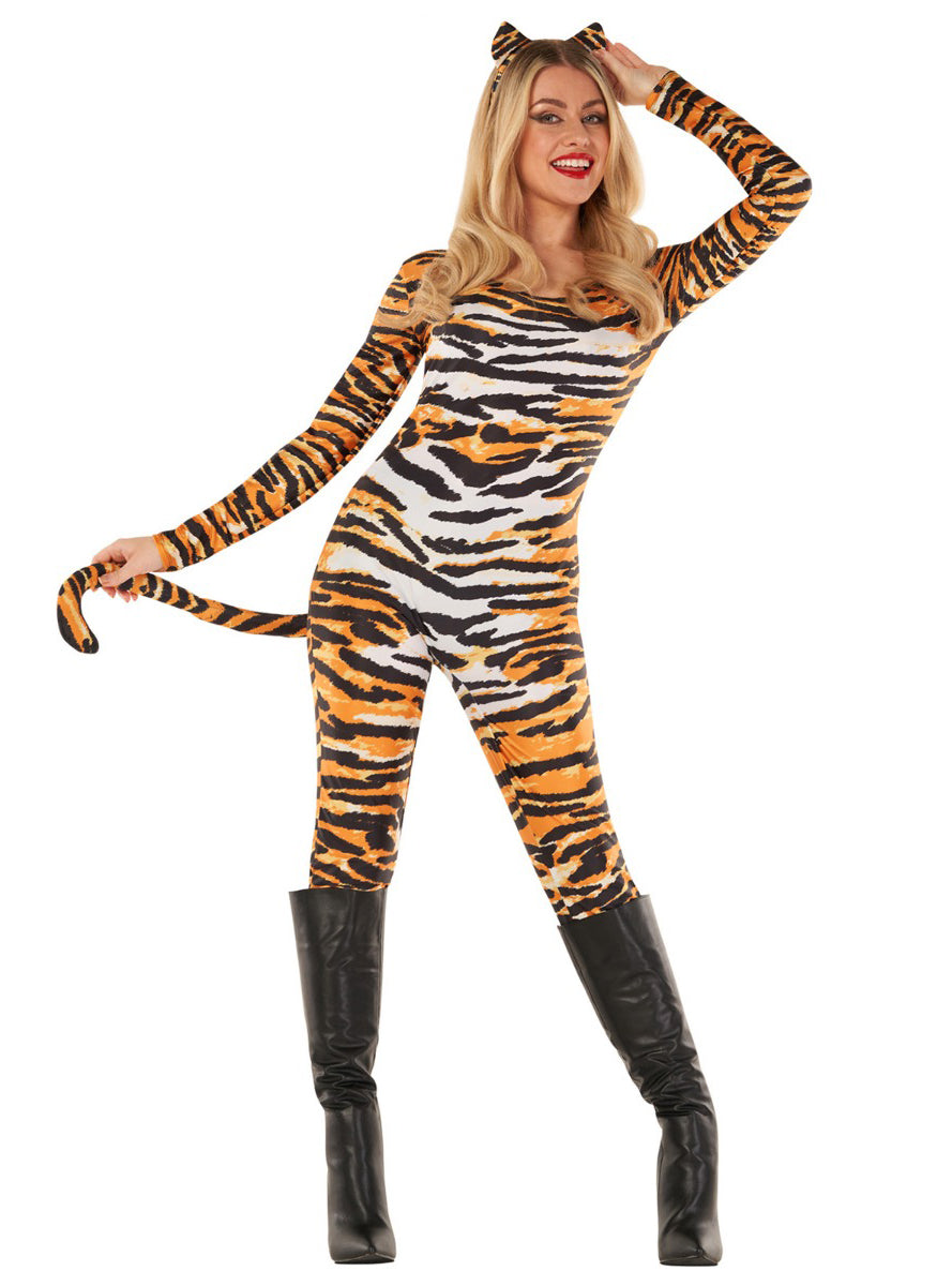 Striped Tiger Sexy Womens Costume Bodysuit - Alternative Image