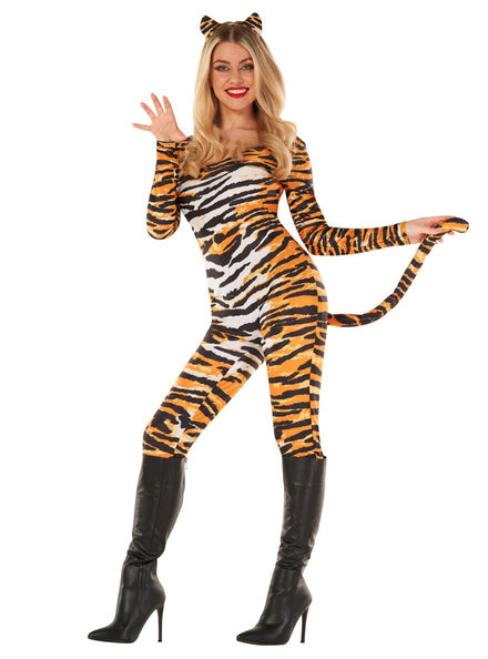 Striped Tiger Sexy Womens Costume Bodysuit - Main Image
